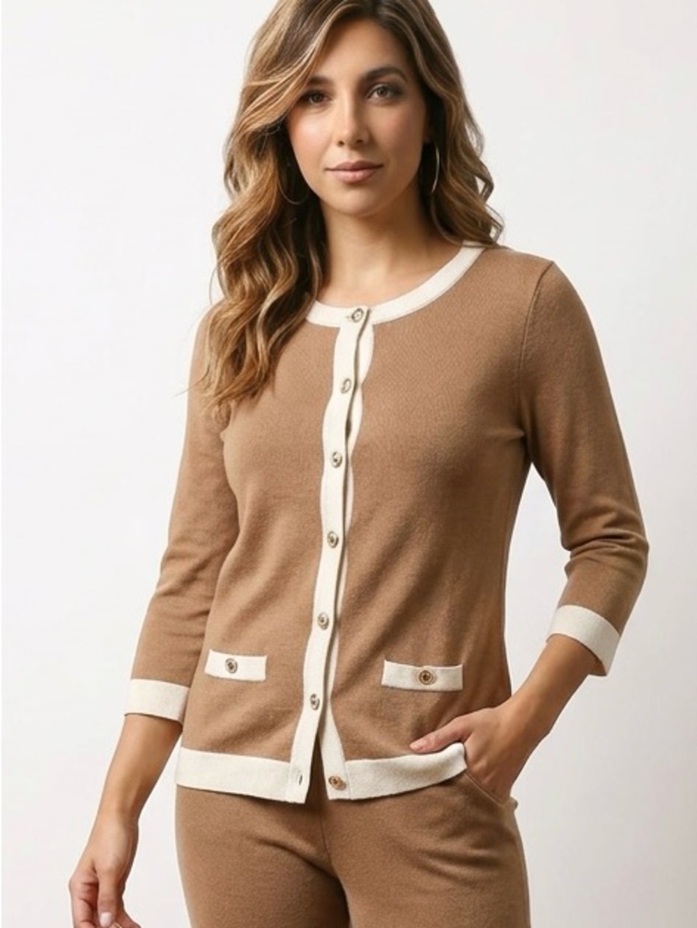 Banana Republic Camel Cardigan with Cream Trim
